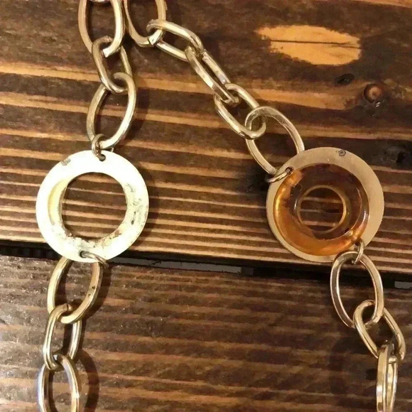 Gold Chain Link Statement Necklace with Wood Accents - Picture 3 of 4